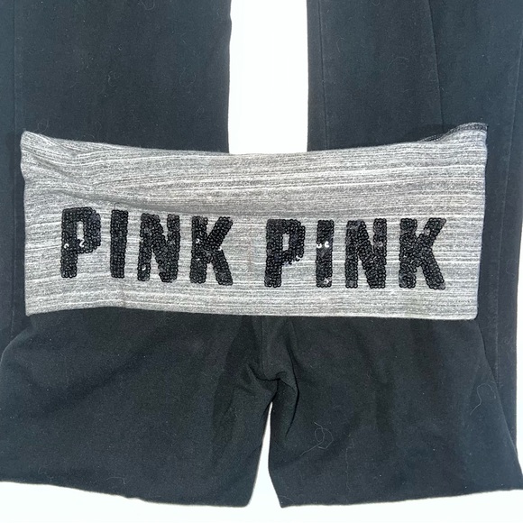 VTG Victoria's Secret PINK Y2K Foldover Yoga Pants Size Small VS Flare Sequins - Picture 4 of 8
